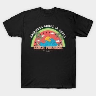 Vintage Beach Paradise Sunset Happiness comes in waves T-Shirt